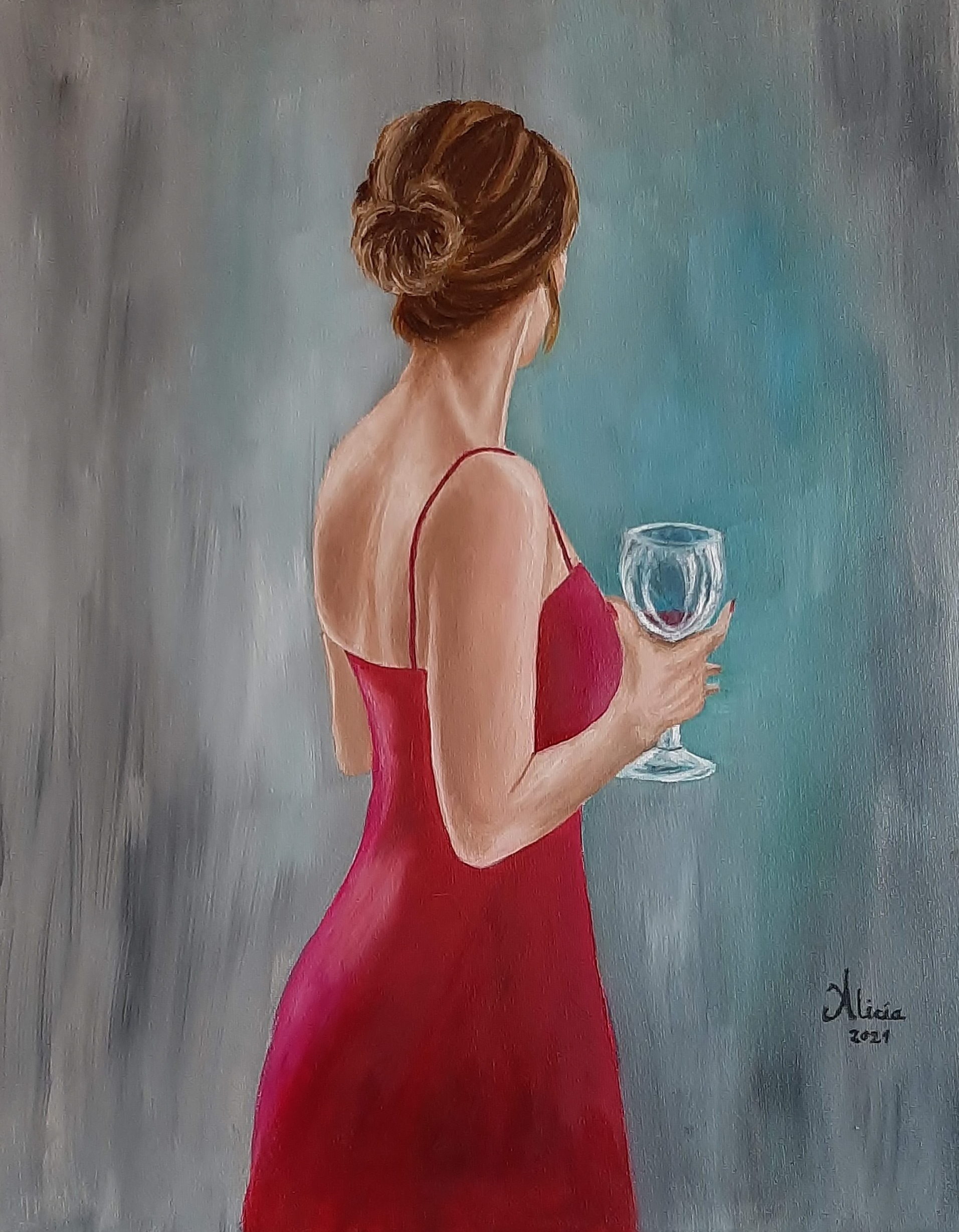 La mujer con la copa de vino