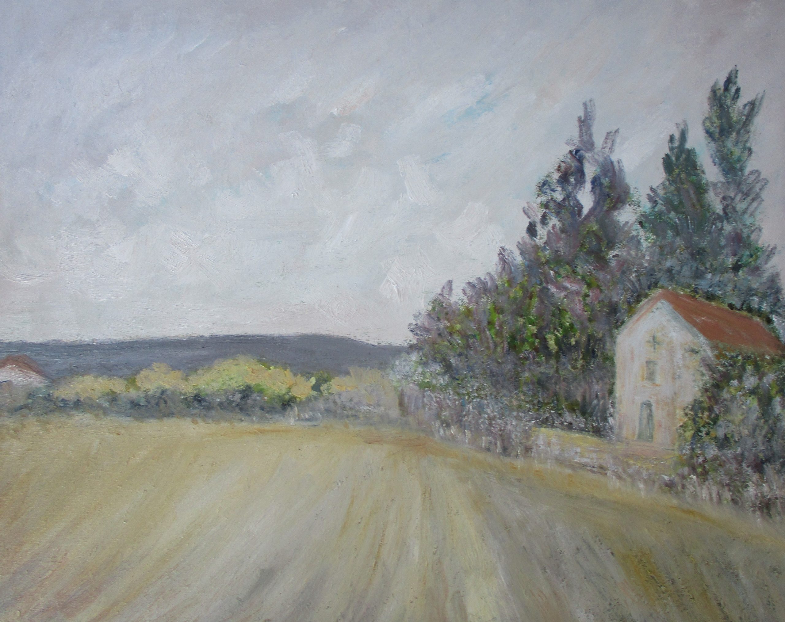 Paisaje con casa y campo.