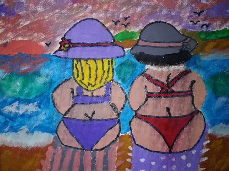 Gorditas felices en la playa -naif dream — Maria Corrales