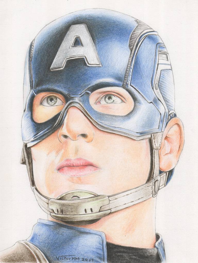 Capitan America – Dibujo lápices de colores – Dim: 28×22 cms — Victor M . Martinez